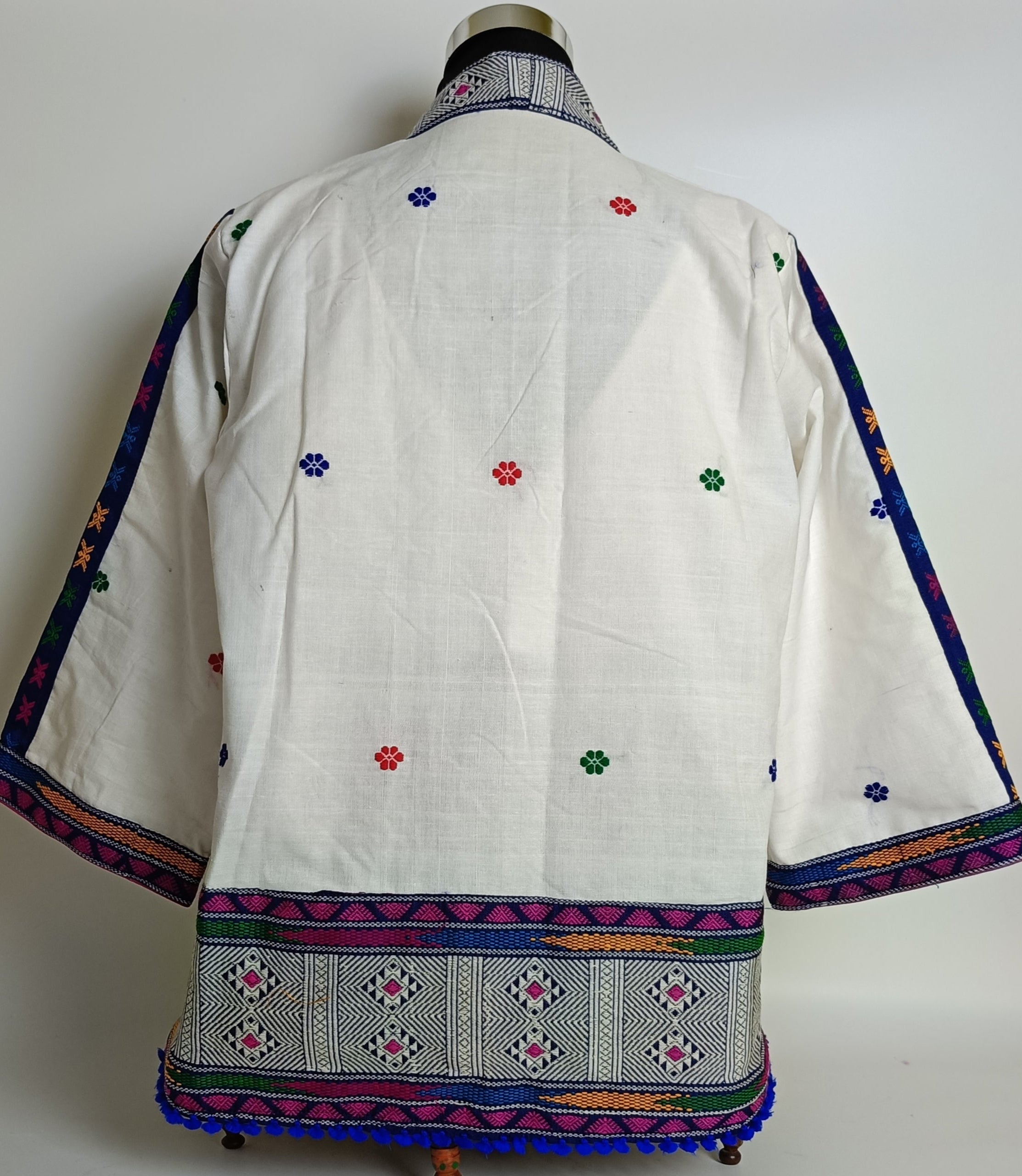 White Shrug With Traditional Motifs of Assam